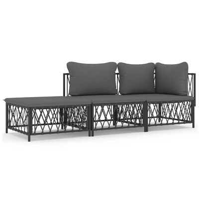 vidaXL 3 Piece Garden Lounge Set with Cushions Anthracite Steel, anthracite vidaXL 3 Piece Garden Lounge Set with Cushions Anthracite Steel