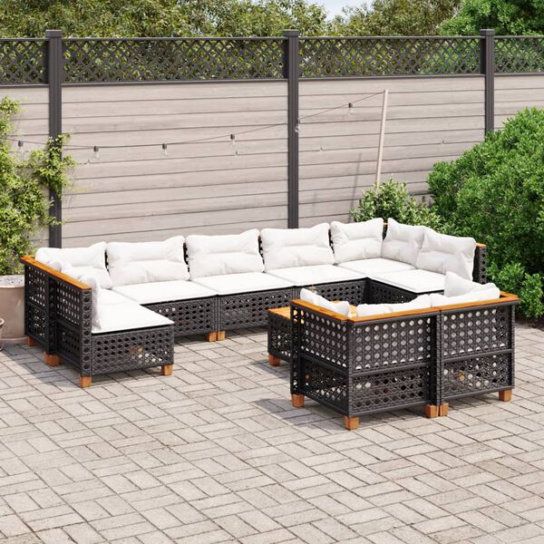 vidaXL 10 Piece Garden Sofa Set with Cushions Black Poly Rattan