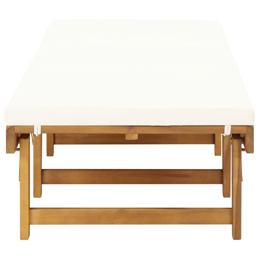 vidaXL Folding Sun Lounger with Cushion Solid Wood Acacia Cream White