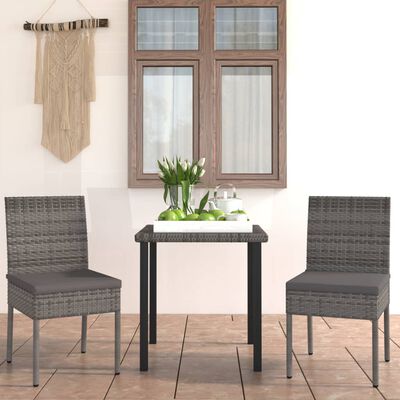 vidaXL 3 Piece Garden Dining Set Poly Rattan Grey, grey vidaXL 3 Piece Garden Dining Set Poly Rattan Grey