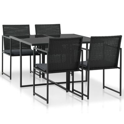 vidaXL 5 Piece Outdoor Dining Set with Cushions Poly Rattan Black, black vidaXL 5 Piece Outdoor Dining Set with Cushions Poly Rattan Black