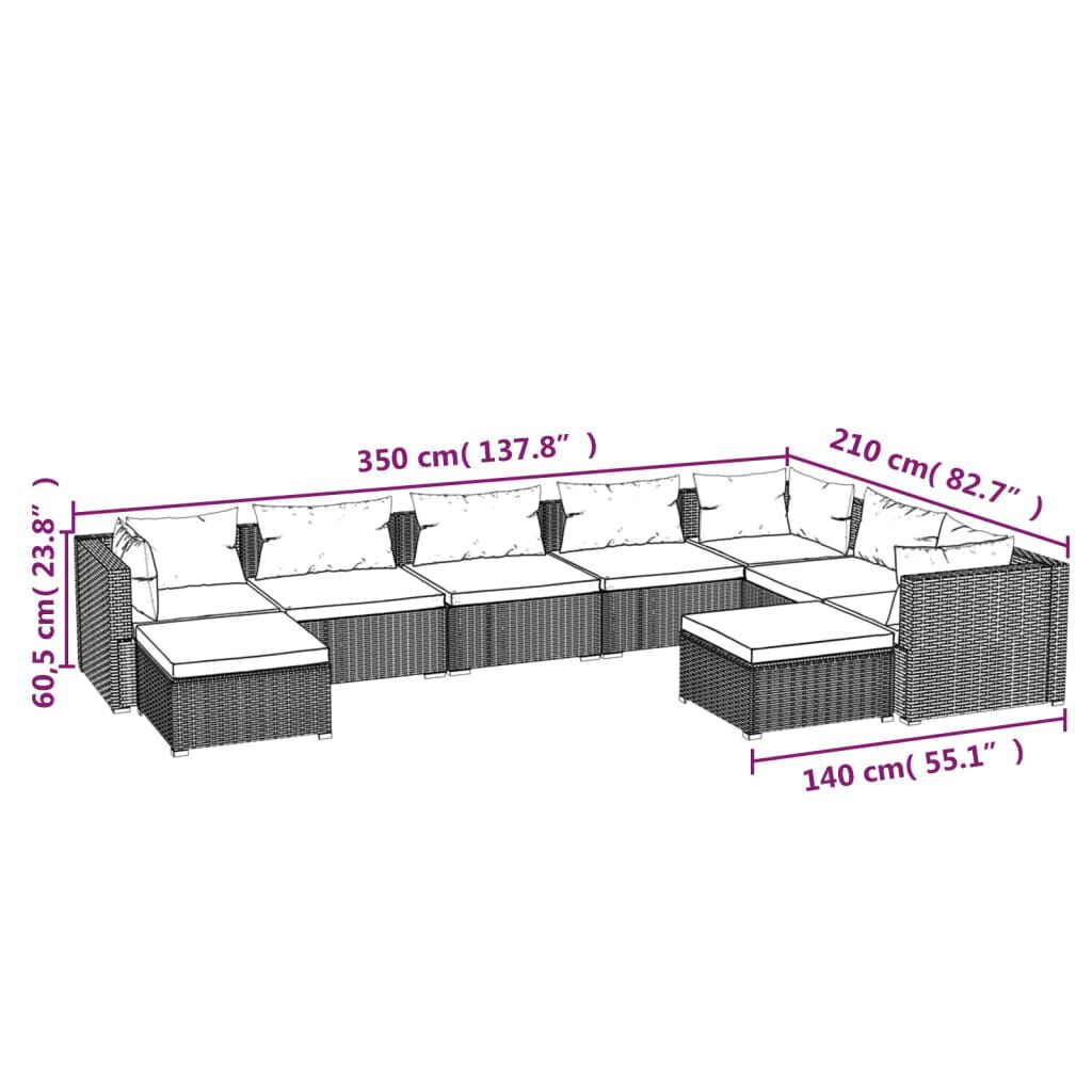 vidaXL 9 Piece Garden Lounge Set with Cushions Poly Rattan Grey
