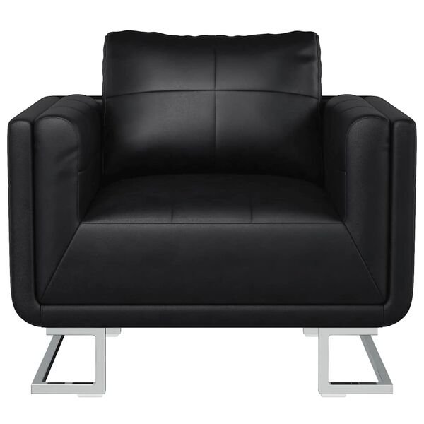 vidaXL Cube Armchair with Chrome Feet Black Faux Leather