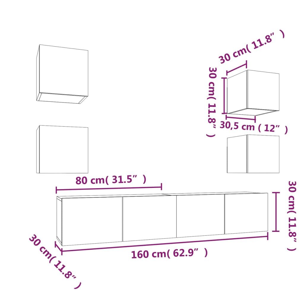 vidaXL 6 Piece TV Cabinet Set White Engineered Wood