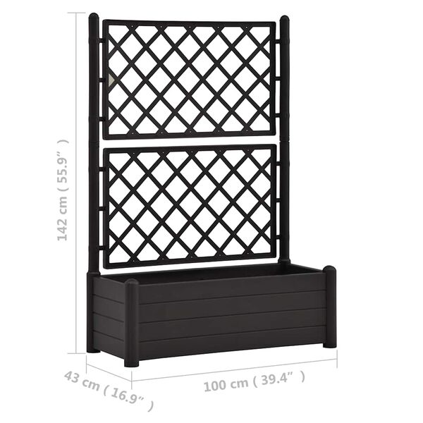 vidaXL Garden Planter with Trellis 100x43x142 cm PP Anthracite