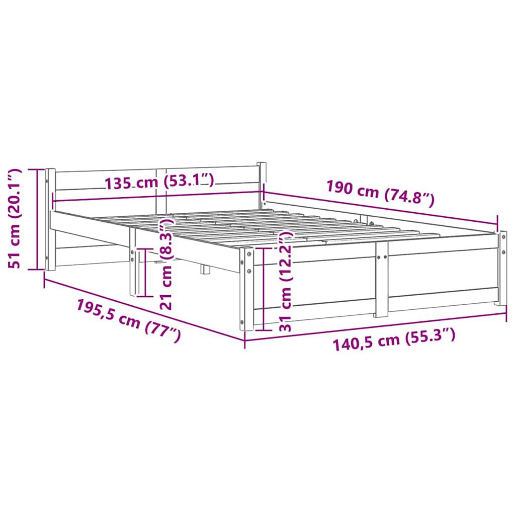 vidaXL Bed Frame without Mattress Solid Wood 135x190 cm Double Double