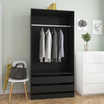 vidaXL Wardrobe Black 100x50x200 cm Engineered Wood, black vidaXL Wardrobe Black 100x50x200 cm Engineered Wood