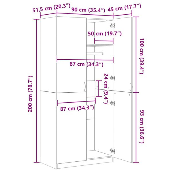 vidaXL Wardrobe Sonoma Oak 90x52x200 cm Engineered Wood