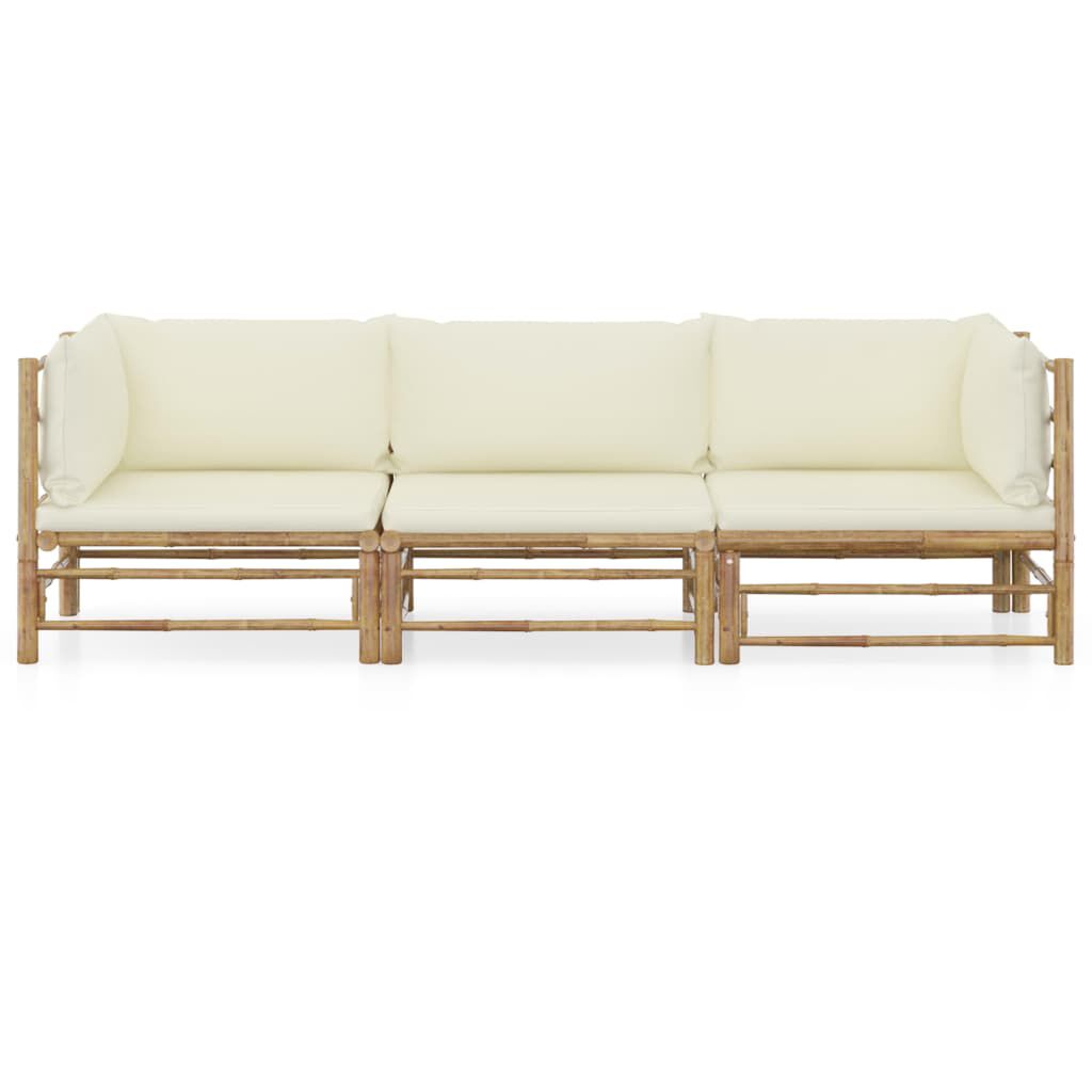 vidaXL 3 Piece Garden Lounge Set with Cream White Cushions Bamboo