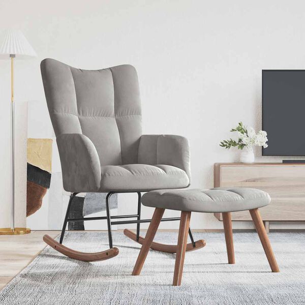 vidaXL Rocking Chair with a Stool Light Grey Velvet