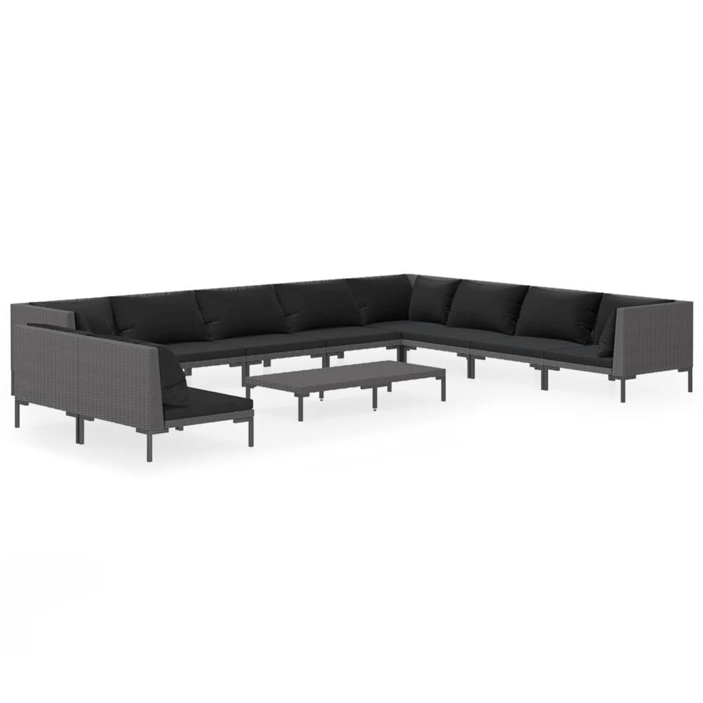 vidaXL 11 Piece Garden Lounge Set with Cushions Poly Rattan Dark Grey