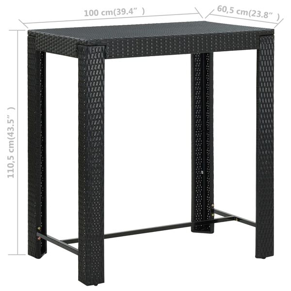 vidaXL 7 Piece Outdoor Bar Set with Cushions Poly Rattan Black