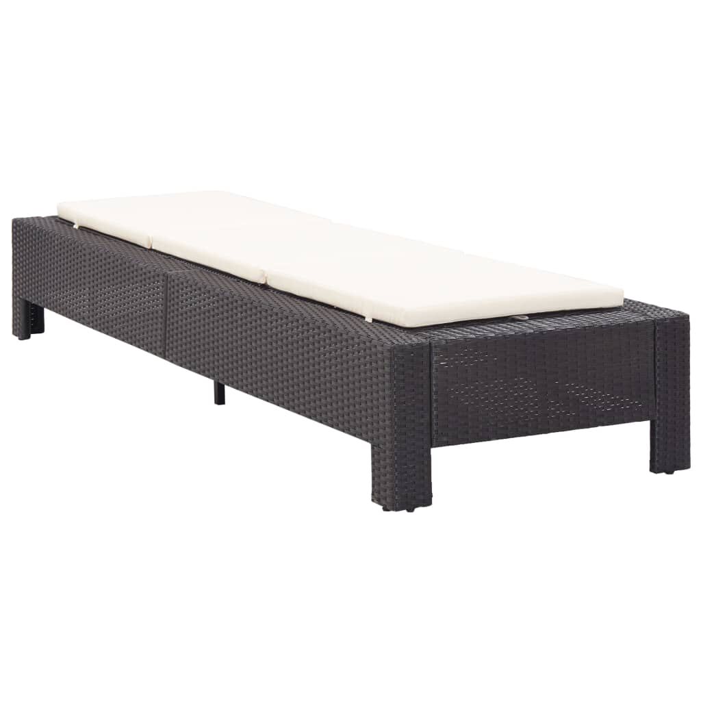 vidaXL Sunbed with Cushion Black Poly Rattan