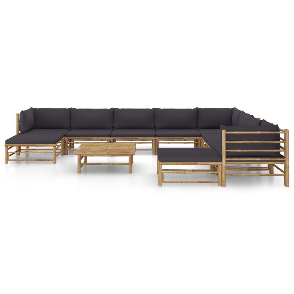 vidaXL 11 Piece Garden Lounge Set with Dark Grey Cushions Bamboo