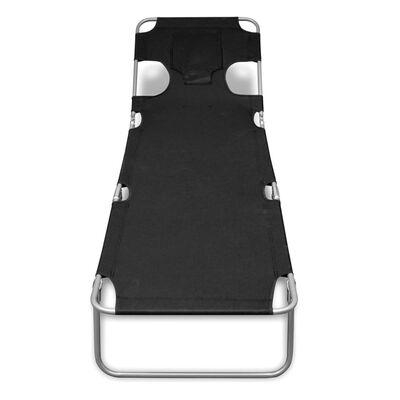 vidaXL Folding Sun Lounger with Head Cushion Powder-coated Steel Black, black vidaXL Folding Sun Lounger with Head Cushion Powder-coated Steel Black