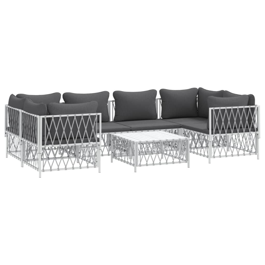 vidaXL 7 Piece Garden Lounge Set with Cushions White Steel