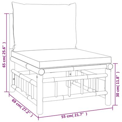 vidaXL 8 Piece Garden Lounge Set with Cream White Cushions Bamboo