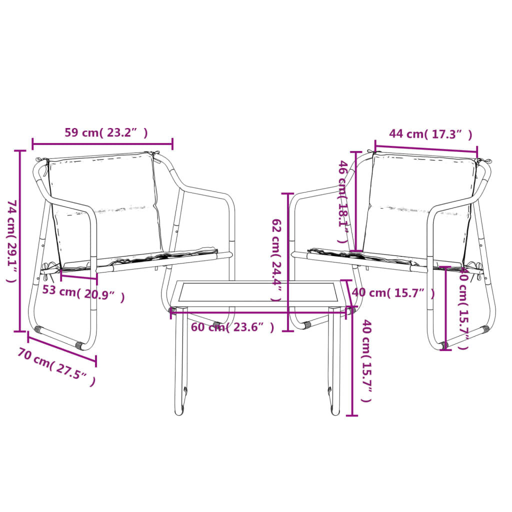 vidaXL 3 Piece Garden Lounge Set with Cushions Anthracite Steel