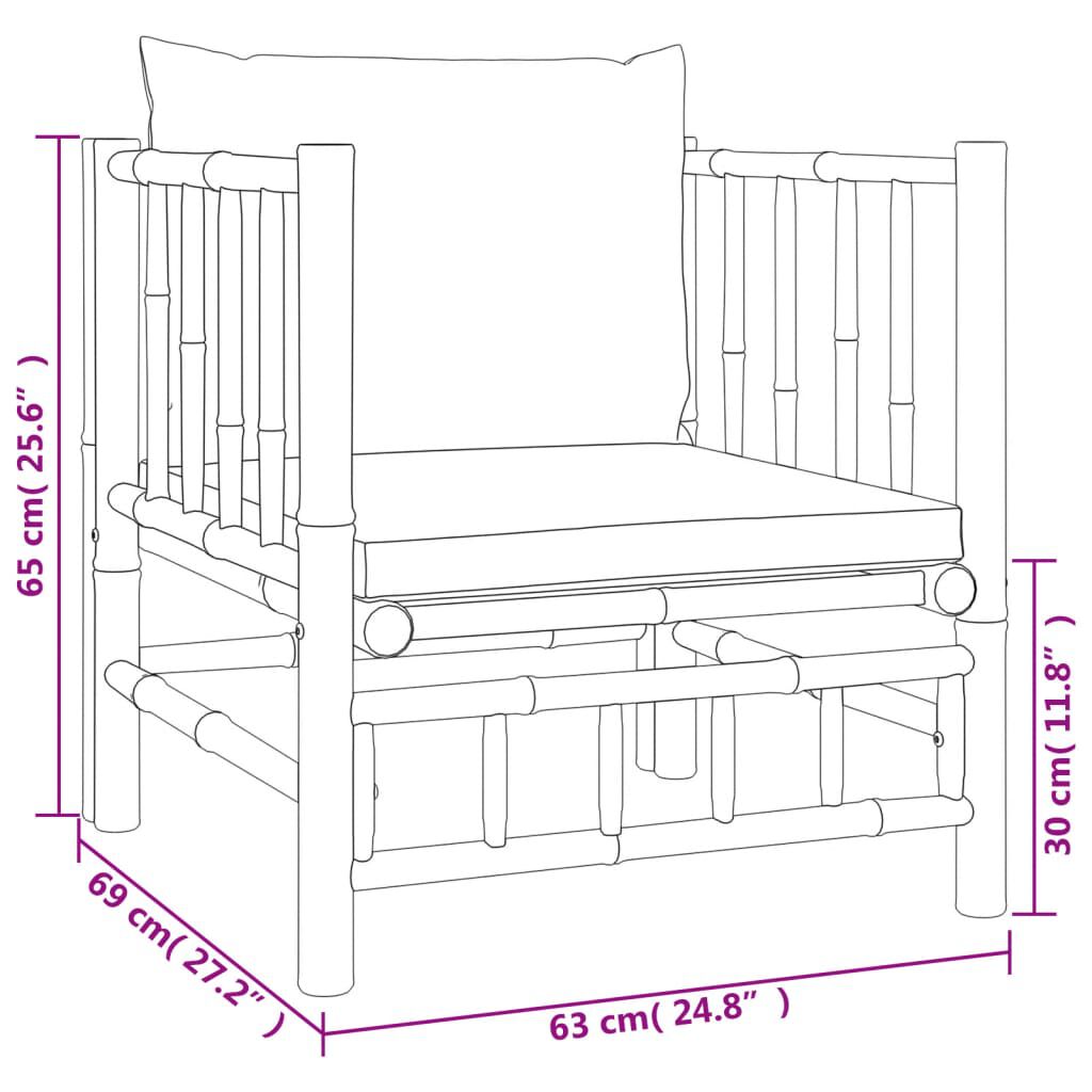 vidaXL 6 Piece Garden Lounge Set with Cream White Cushions Bamboo