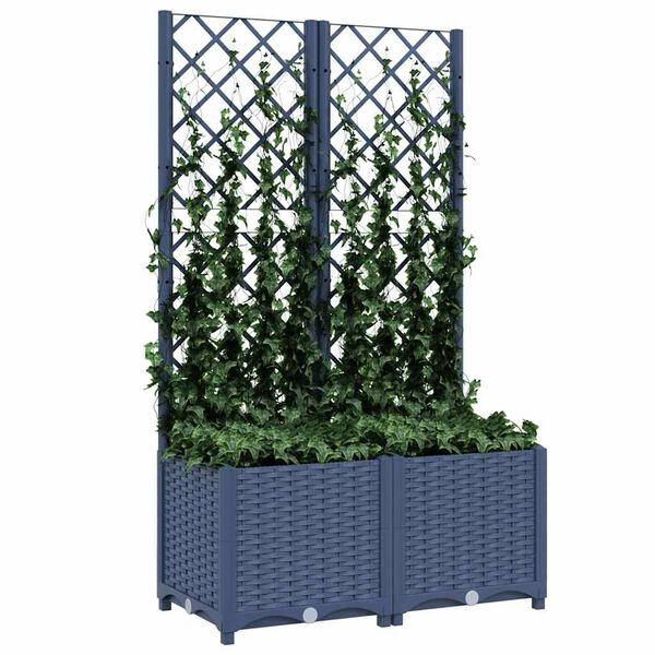 vidaXL Garden Planter with Trellis Blue Grey 80x40x136 cm PP