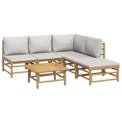 vidaXL 6 Piece Garden Lounge Set with Light Grey Cushions Bamboo