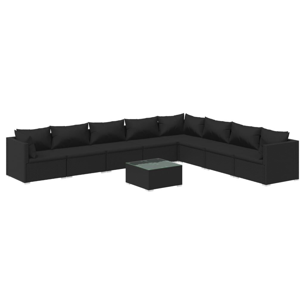 vidaXL 9 Piece Garden Lounge Set with Cushions Poly Rattan Black