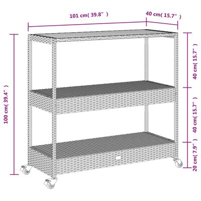 vidaXL Bar Cart 3-Tier Grey Poly Rattan and Solid Wood Acacia, grey and brown vidaXL Bar Cart 3-Tier Grey Poly Rattan and Solid Wood Acacia