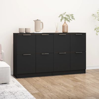 vidaXL Sideboards 2 pcs Black 60x30x70 cm Engineered Wood, black vidaXL Sideboards 2 pcs Black 60x30x70 cm Engineered Wood