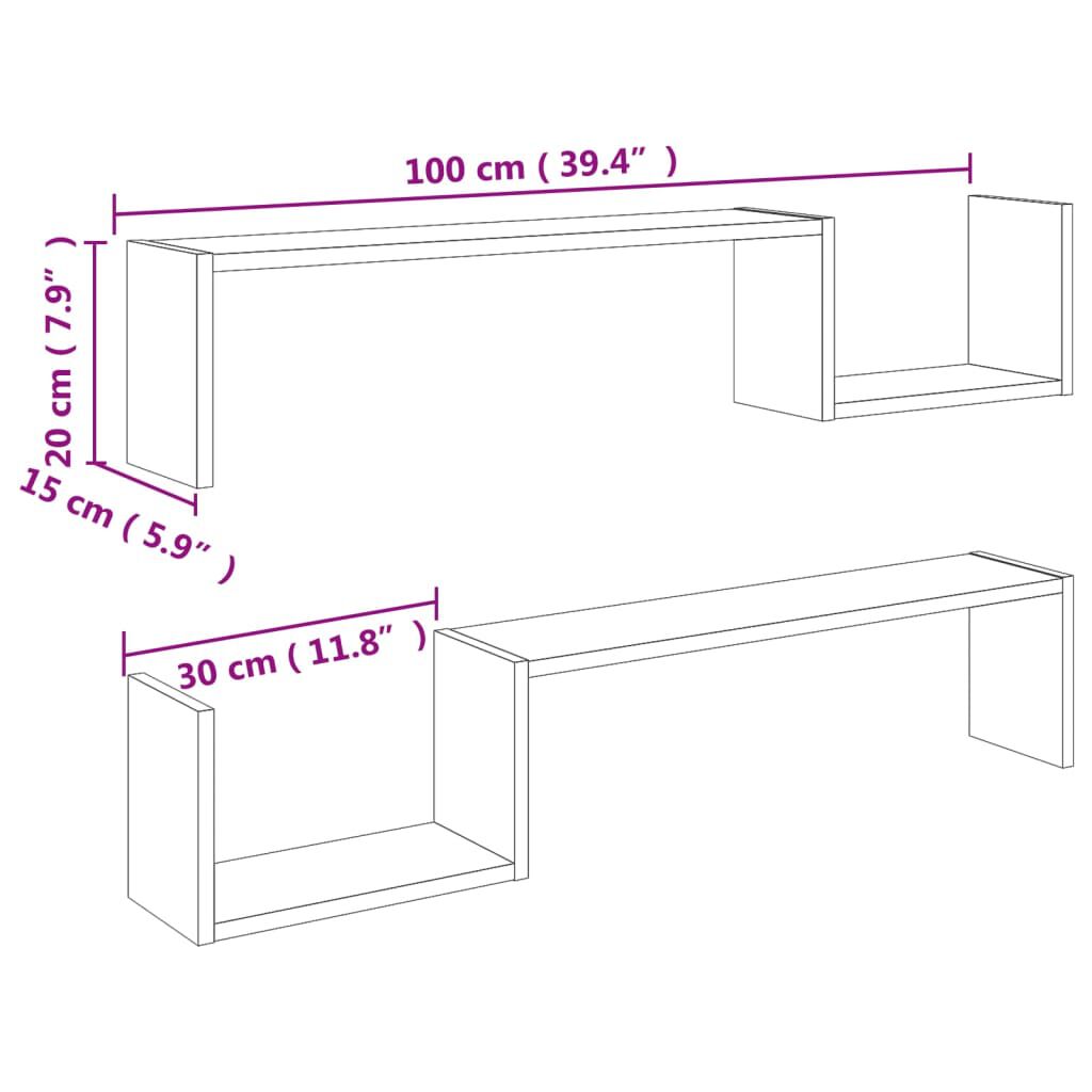 vidaXL Wall Shelf 2 pcs Sonoma Oak 100x15x20 cm Engineered Wood