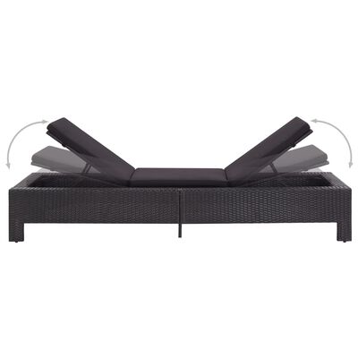 vidaXL Sunbed with Cushion Black Poly Rattan