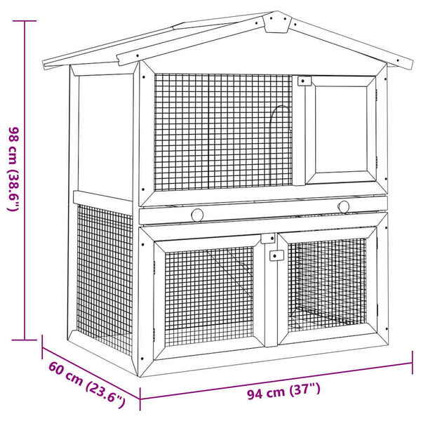 vidaXL Outdoor Rabbit Hutch 3 Doors Red Wood