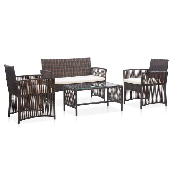 vidaXL 4 Piece Garden Lounge Set with Cushion Poly Rattan Brown