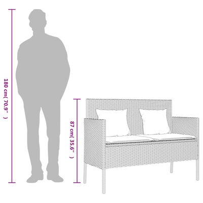 vidaXL Garden Bench with Cushions Black Poly Rattan, black vidaXL Garden Bench with Cushions Black Poly Rattan