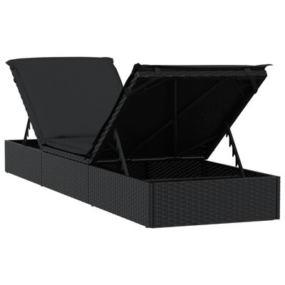 vidaXL Sunbed with Cushion Black 201x55x62 cm Poly Rattan, black vidaXL Sunbed with Cushion Black 201x55x62 cm Poly Rattan