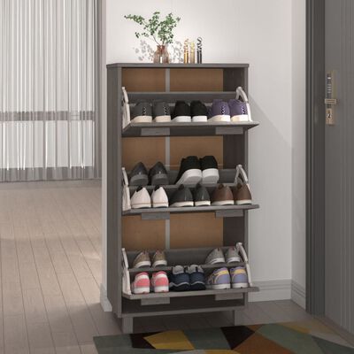 vidaXL Shoe Cabinet HAMAR Light Grey 59.5x35x117 cm Solid Wood Pine, light grey vidaXL Shoe Cabinet HAMAR Light Grey 59.5x35x117 cm Solid Wood Pine