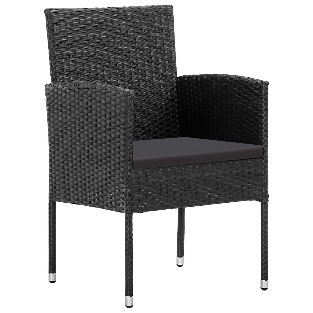 vidaXL Garden Chairs with Black Cushions 2 pcs Black Poly Rattan