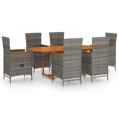 vidaXL 7 Piece Garden Dining Set Poly Rattan Grey