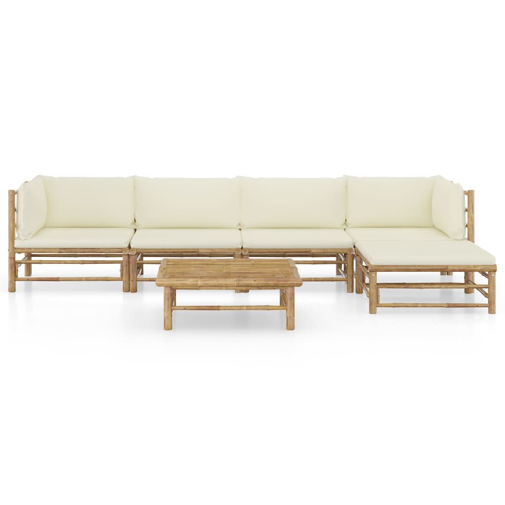vidaXL 6 Piece Garden Lounge Set with Cream White Cushions Bamboo