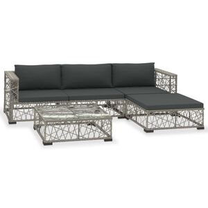 vidaXL 5 Piece Garden Lounge Set with Cushions Poly Rattan Grey