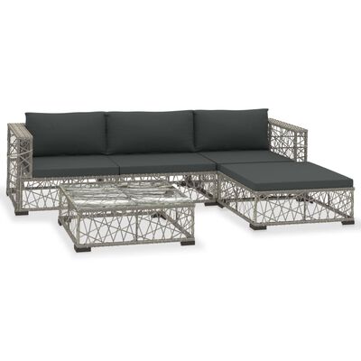 vidaXL 5 Piece Garden Lounge Set with Cushions Poly Rattan Grey,  vidaXL 5 Piece Garden Lounge Set with Cushions Poly Rattan Grey