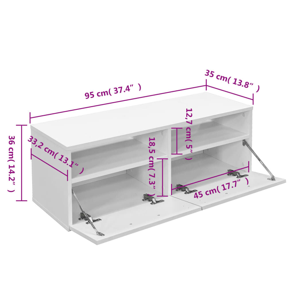 vidaXL TV Cabinet Engineered Wood 95x35x36 cm White