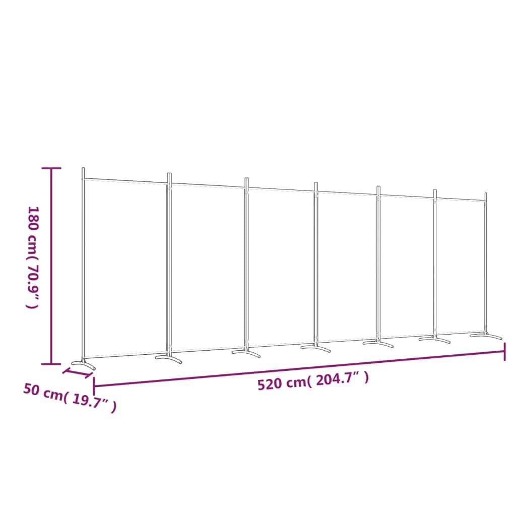 vidaXL 6-Panel Room Divider White 520x180 cm Fabric