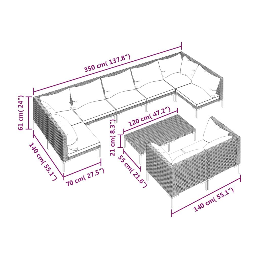 vidaXL 10 Piece Garden Lounge Set with Cushions Poly Rattan Dark Grey