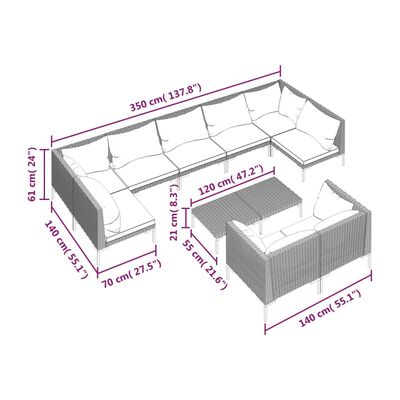 vidaXL 10 Piece Garden Lounge Set with Cushions Poly Rattan Dark Grey,  vidaXL 10 Piece Garden Lounge Set with Cushions Poly Rattan Dark Grey