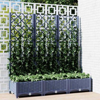vidaXL Garden Planter with Trellis Blue Grey 120x40x121.5 cm PP, blue grey vidaXL Garden Planter with Trellis Blue Grey 120x40x121.5 cm PP