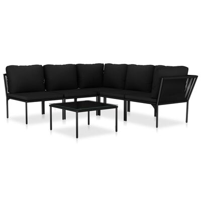 vidaXL 6 Piece Garden Lounge Set with Cushions Black PVC,  vidaXL 6 Piece Garden Lounge Set with Cushions Black PVC