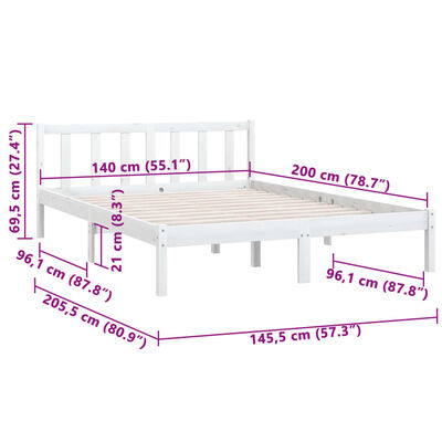 vidaXL Bed Frame without Mattress White Solid Wood 140x200 cm