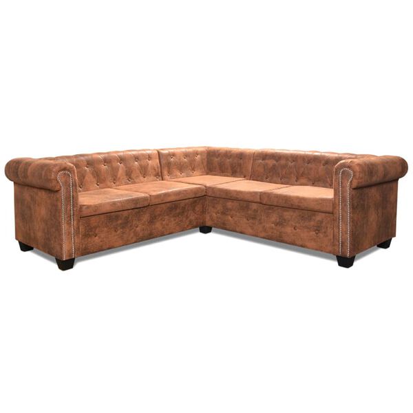 vidaXL Chesterfield Corner Sofa 5-Seater Artificial Leather Brown