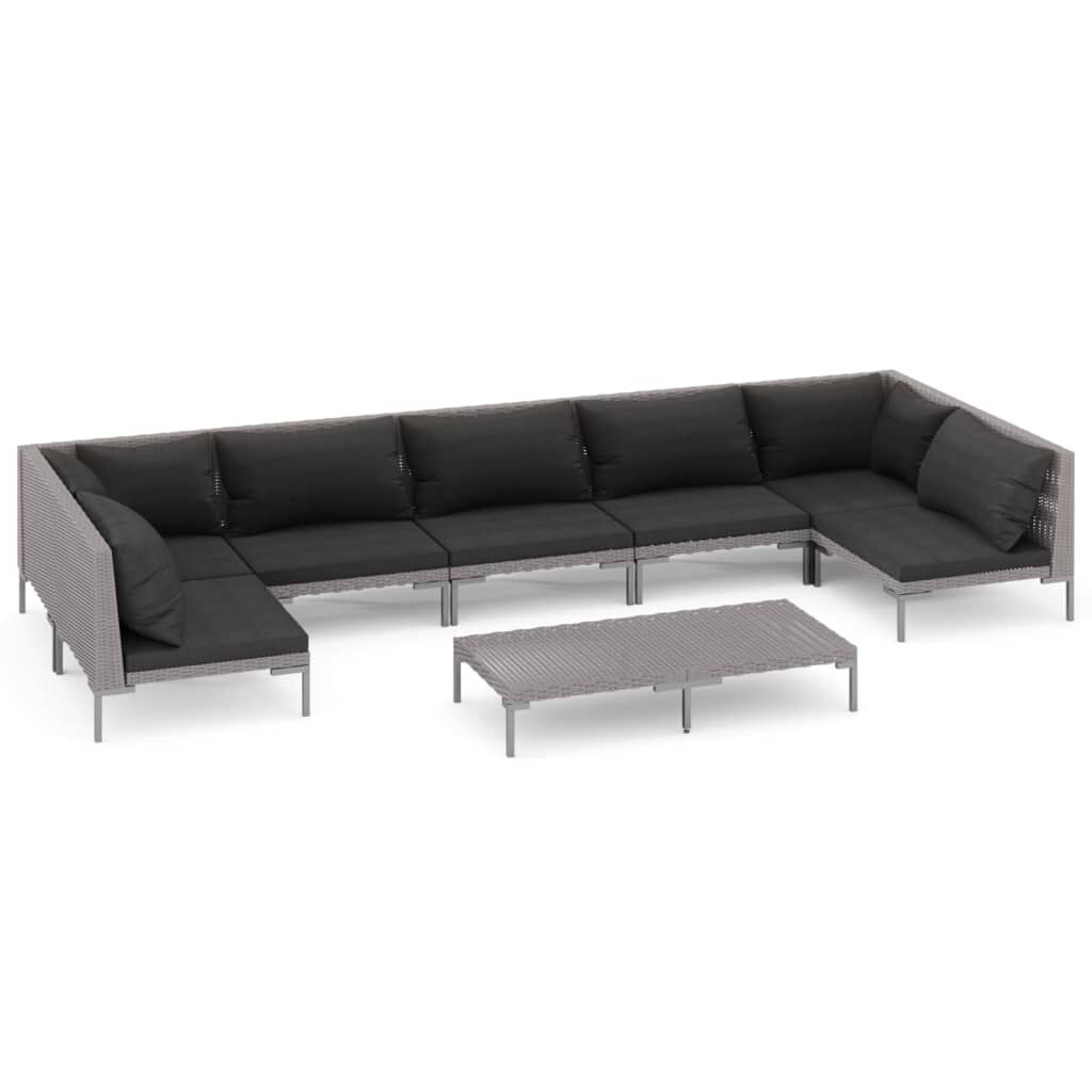 vidaXL 8 Piece Garden Lounge Set with Cushions Poly Rattan Dark Grey