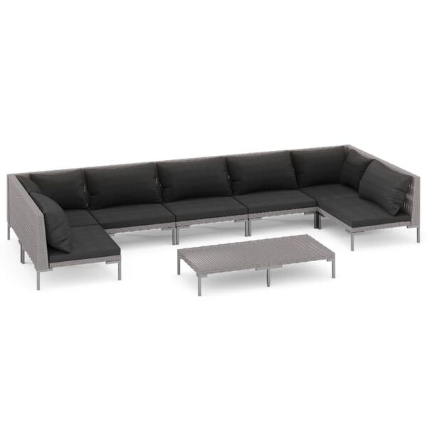 vidaXL 8 Piece Garden Lounge Set with Cushions Poly Rattan Dark Grey